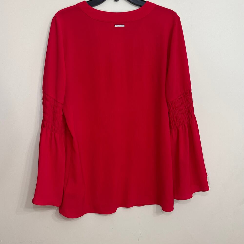 Michael Kors Red V-Neck Bell Sleeve Blouse - Picture 2 of 7